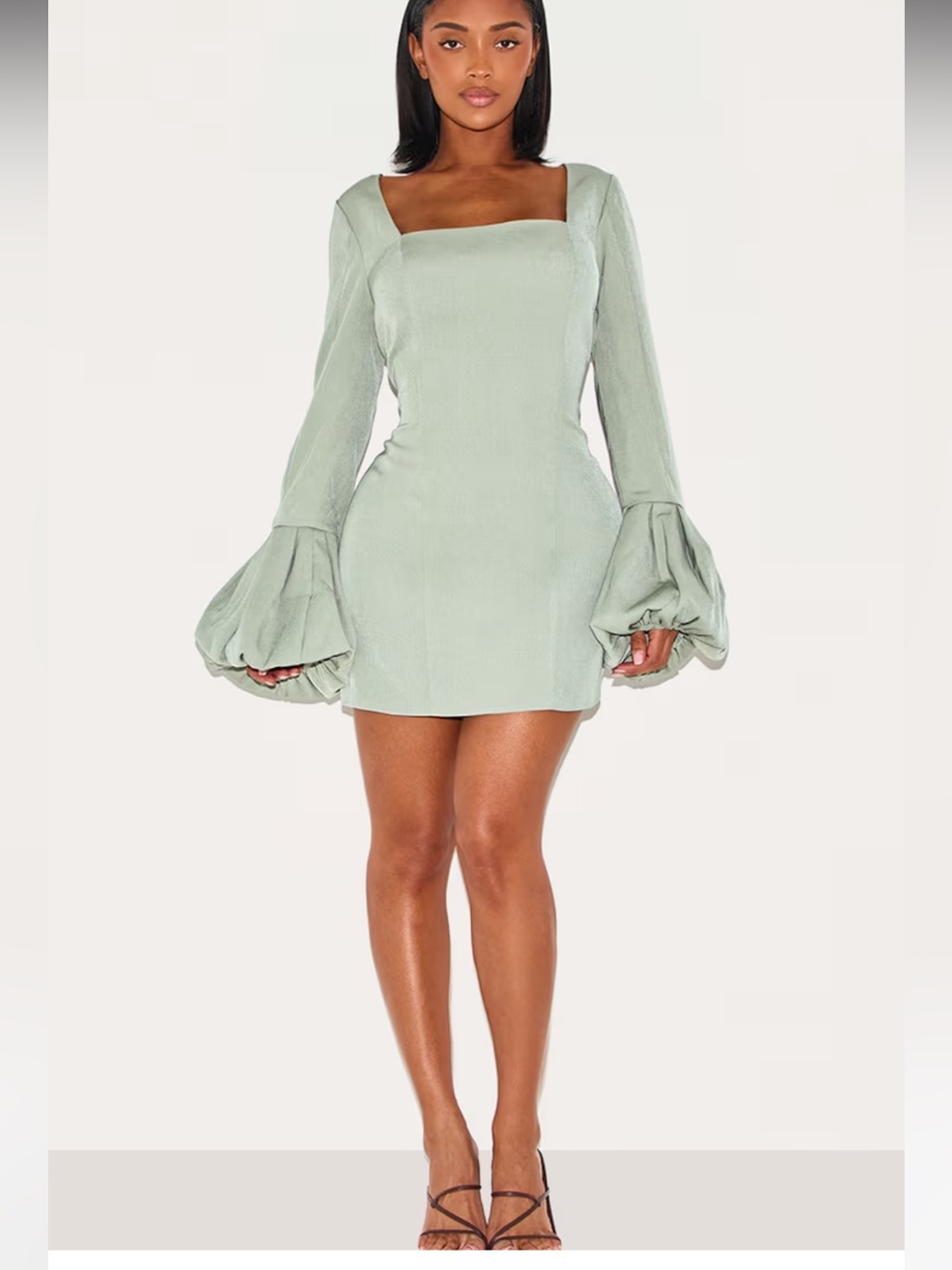 Off-Shoulder Bell Sleeve Mini Dress In Sage